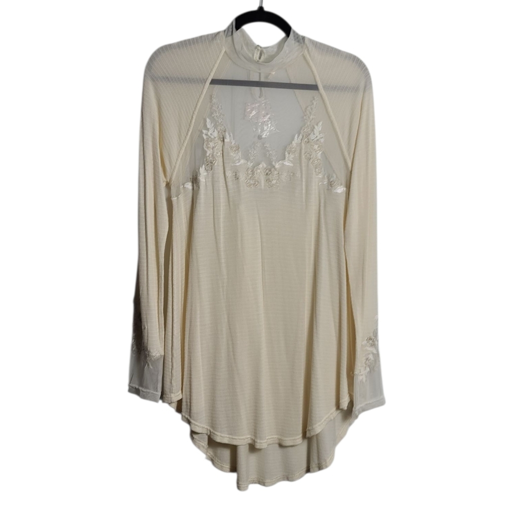 FREE PEOPLE NWT Saheli Embroidered Cream Mesh Top Size Medium